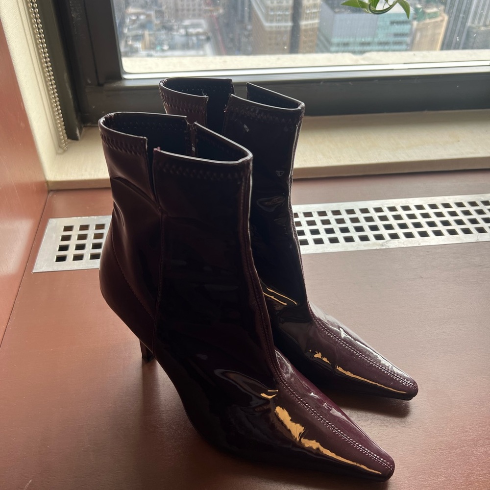 Zara Burgundy Patent Heeled Boots